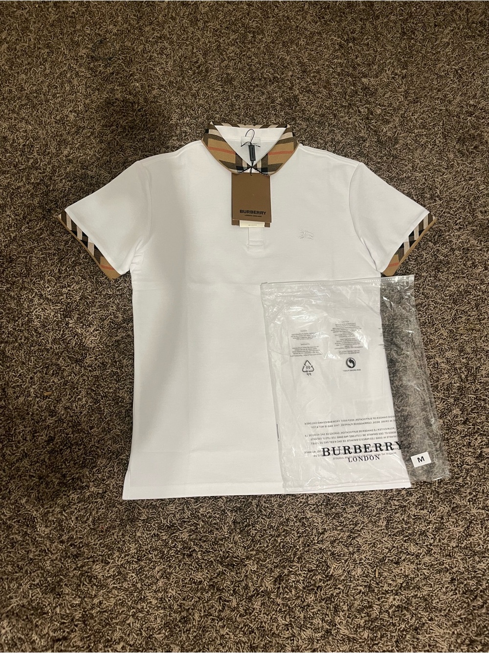 Burberry White Polo Shirt with Iconic Check Collar